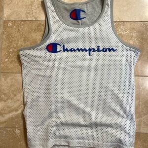 Champion White Mesh Tank with Blue Logo